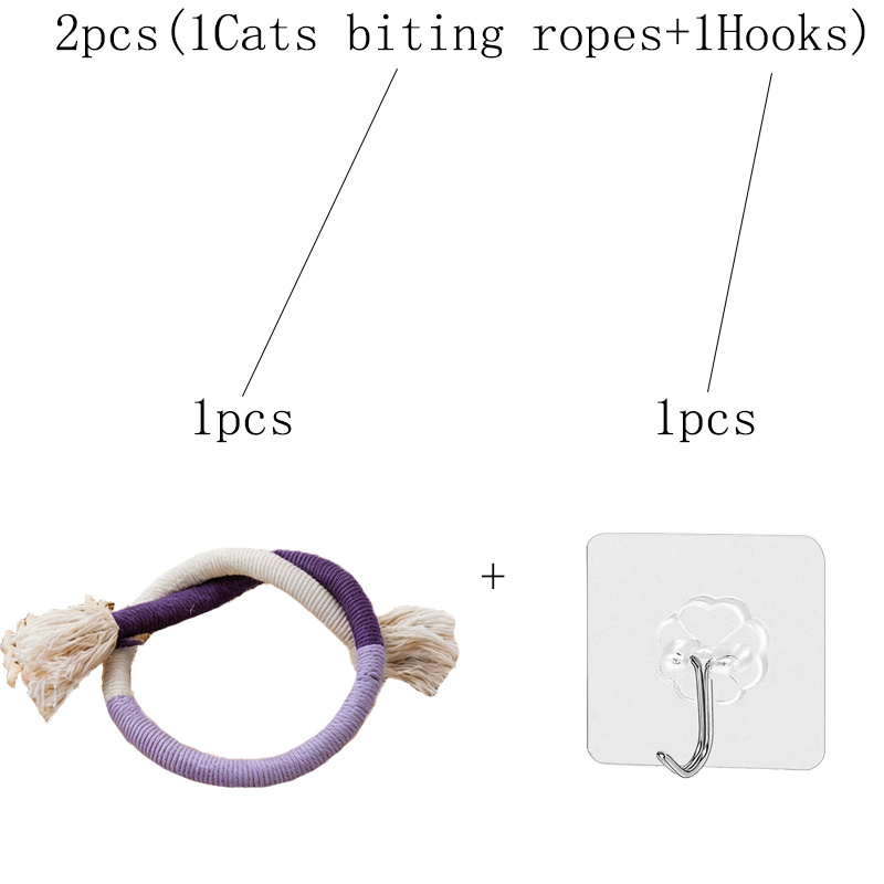 TEMU 2pcs(1cats Biting Ropes+1hooks) Interactive Cat Chew Toy- Durable Fabric, With Tassels, Non-electric, Indoor Cat Entertainment Toy