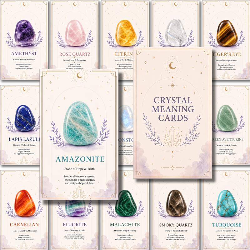 TEMU 20pcs Crystal Meaning Card Set, Suitable For Beginners And Crystal Enthusiasts. Ideal For Altar Decor, Meditation Journals, And Flashcards.