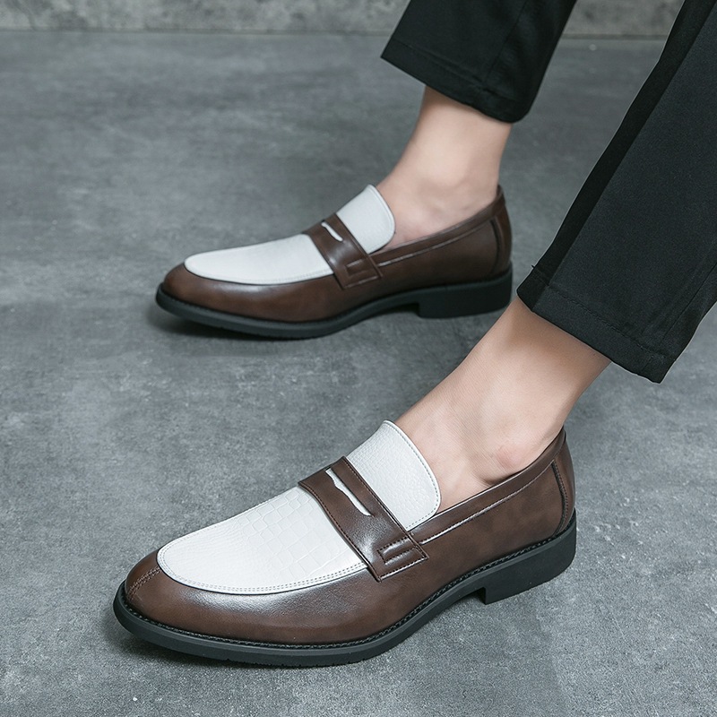 *'s Shoes Convenient Oversized 38-48 Pointed-toe Casual Shoes,  British-style Formal Business Loafers, White and Brown Contrasting *  Suitable for * * Such as Daily * Business Offices, and Casual Wear