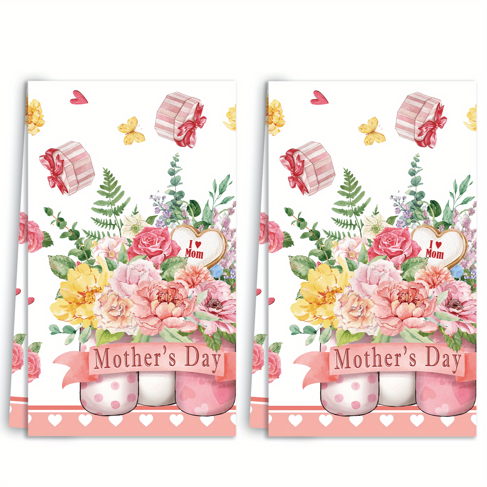 

Happy Day 2pcs Kitchen Towel Set - Decorative Mason Jar & Vase Design, Absorbent Polyester Dish Cloths For Cooking & Baking