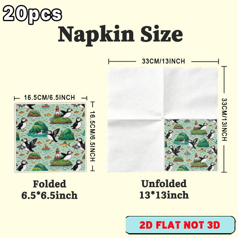TEMU 2d Flat 20pcs, Cute , , Lighthouse, Ocean Waves, Fish, Colorful Flowers, Guest Hand Towels Decorative Paper For Party, Birthday, Anniversary,