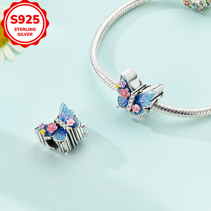 925 Sterling Silver Flower and Butterfly Beaded Pendant