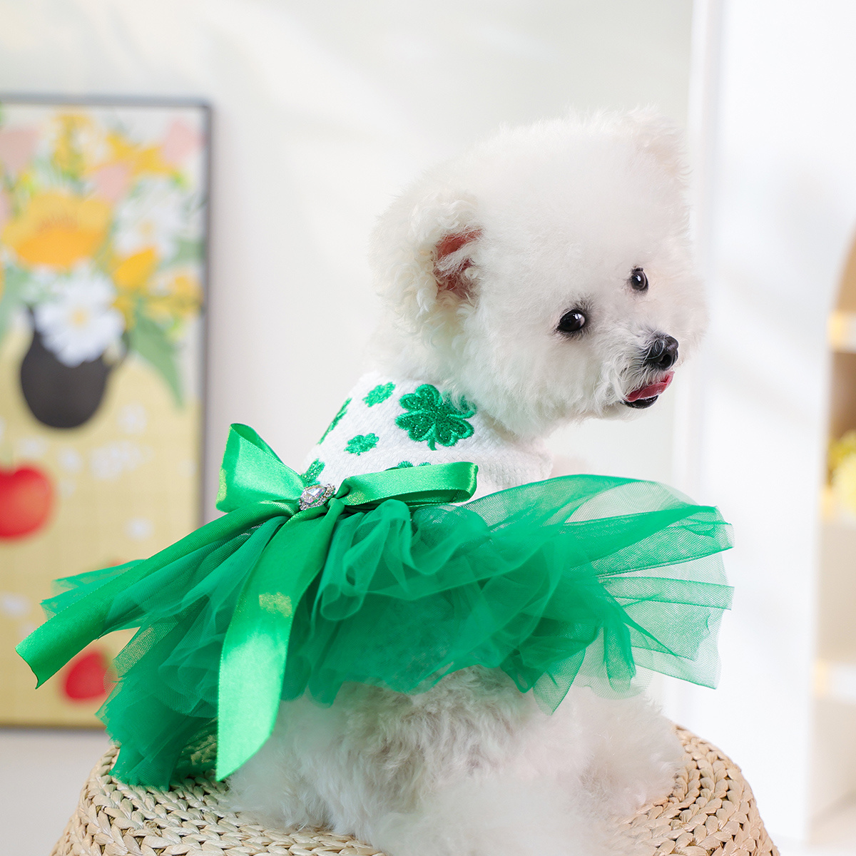 green floral tulle dog dress skirt bow - Temu Bahrain