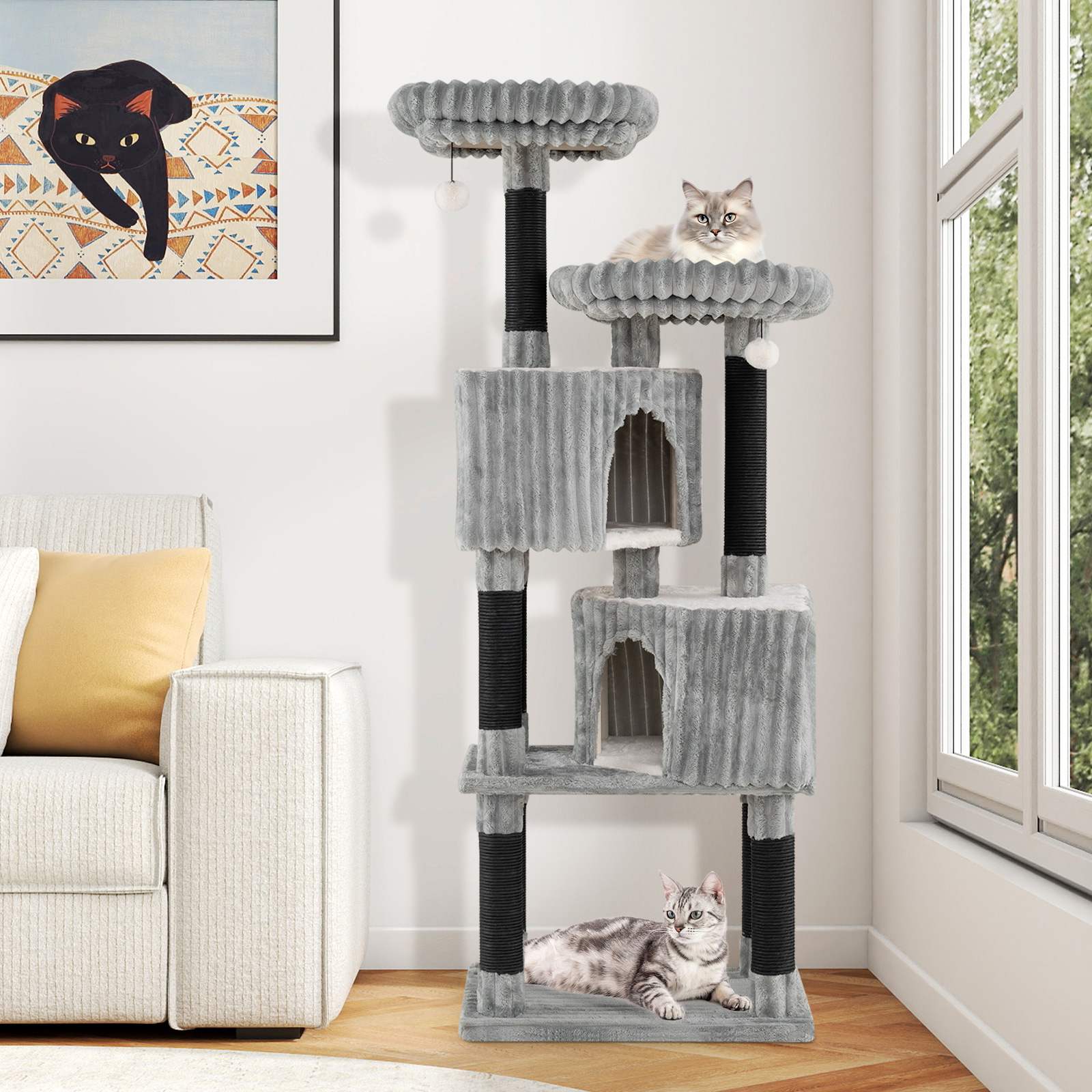 TEMU Costway 156cm Cat Tree Indoor Multi-level Cat Tower W/ Condos Perch Bed & Scratching Posts