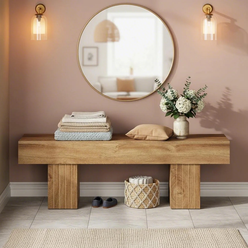 55-inch Light Brown Wooden Farmhouse Bench For Entryway, Indoor Dining, Or As A Bed End Seat For Holiday Homes (1pc)