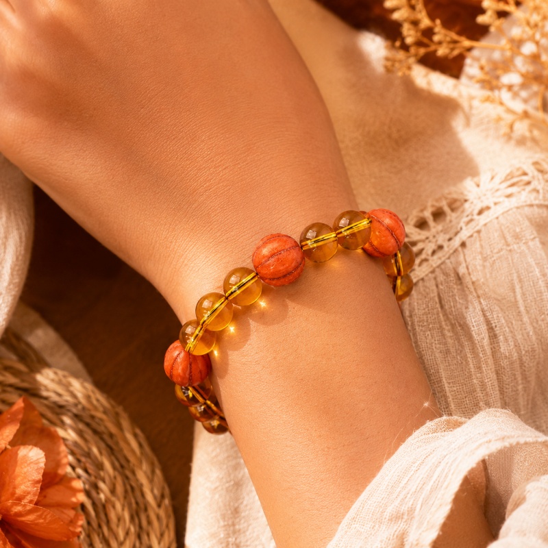 Unisex Orange Transparent Glass Elastic Bracelet