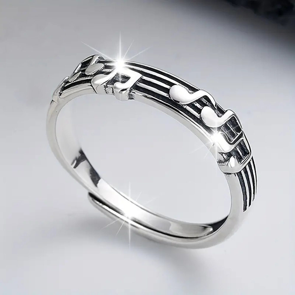 Readkiss Women' Vintage Minimalist K Plated Music Note & Staff Ring - Simple Everyday Wedding, Gift For Musicians, Wear