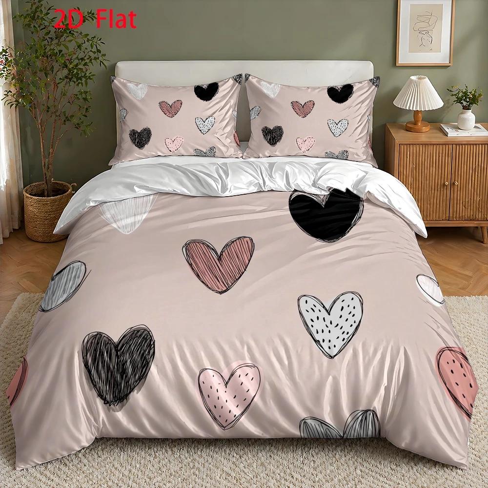 TEMU 3pcs Duvet Cover Set, 1 Duvet Cover   2 Pillowcases, No Filling, Pink Heart Pattern, Graffiti Style, Valentine's Day, Suitable For , Machine
