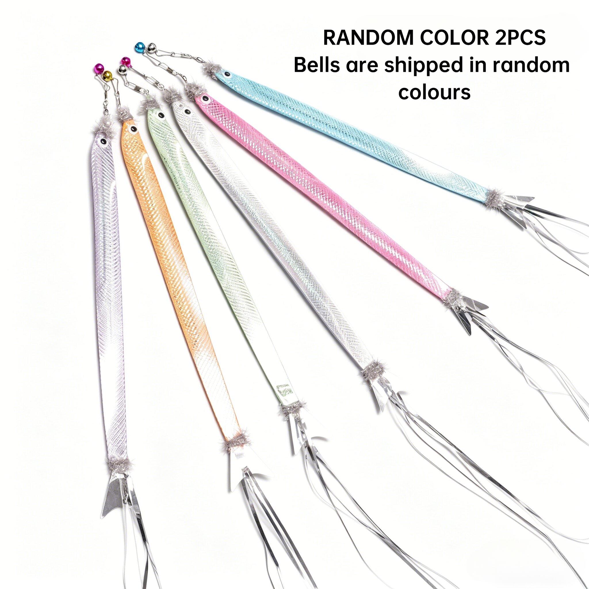 TEMU Random Colors 2pcs Ribbon Fish-shaped Cat Wand Refill, Colorful Interactive Cat Toy And Tassel, Teaser Wand Replacement For Kitten Exercise,