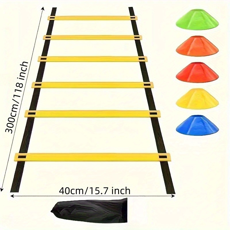 E-shop Agility Seil-Leiter, inklusive 4 praktischen Tragetaschen - Fußball, Basketball und Sport-Fitness Trainingsgeräte, robustes PE-Material, gelbe