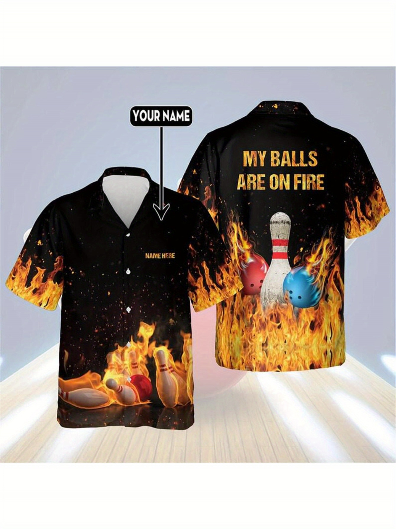 item picture custom bowling hawaiian shirt     fire with a funny flame design for   great gift for bowling teams