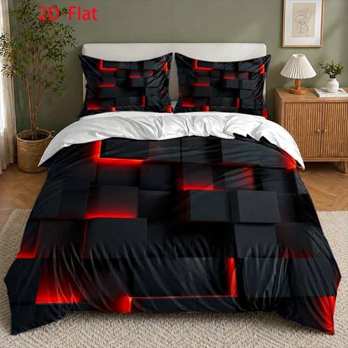 3 Duvet Cover Set, 1pc Duvet Cover And 2pcs Pillowcases (Filling Not Included), Geometric Pattern, Abstract , Use, Large Size Duvet Cover Set, Bedding 3 Set, Machine Washable, Hidden Zipper, Home, Dorm