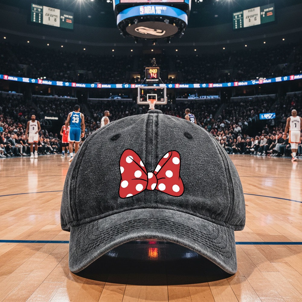 TEMU 2026 New Model 1pc Polka Dot Bow Tie Logo Retro Washed Baseball Cap, Easy Casual Fashion Soft Sweatband, Adjustable Size, Lightweight And