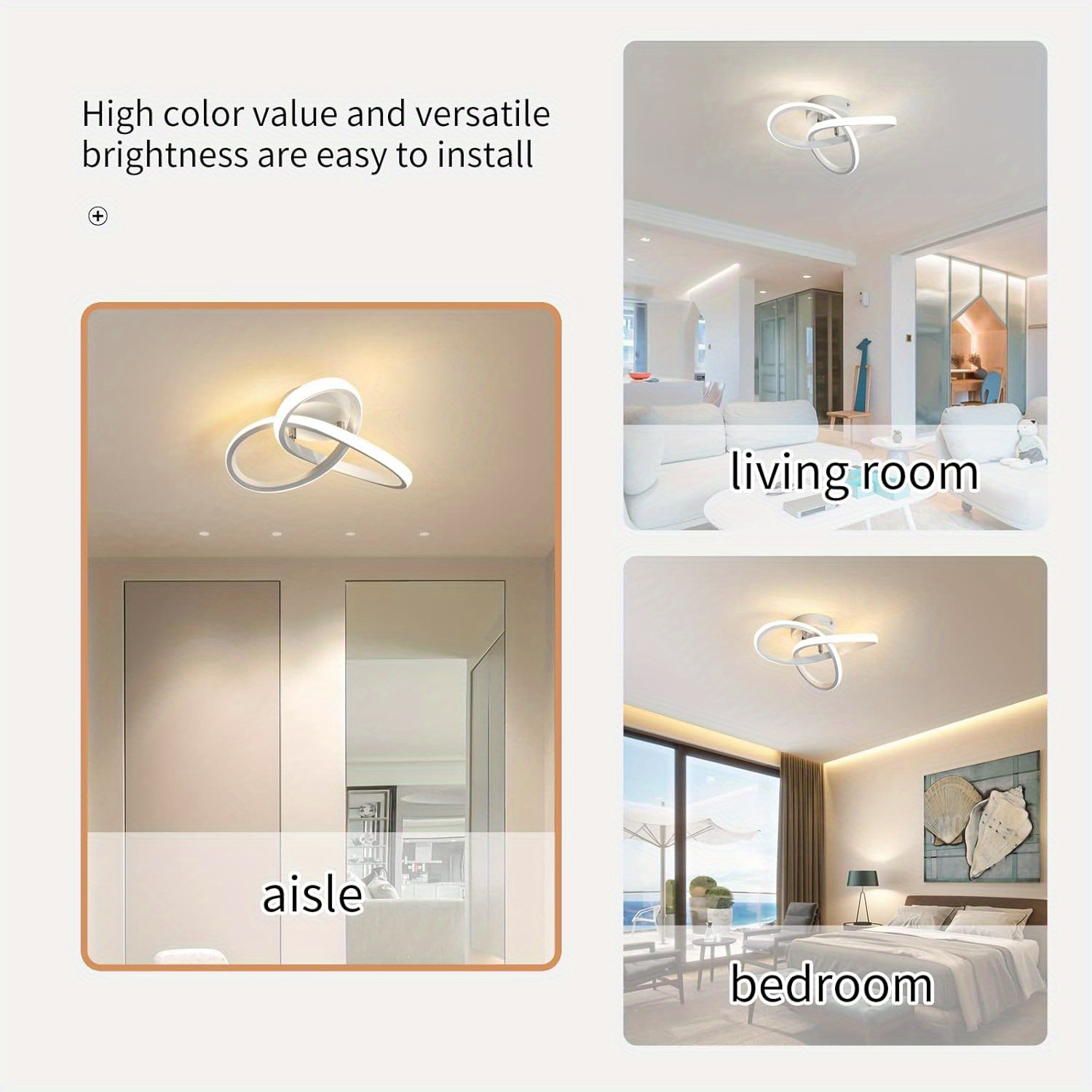 1pc Metal Material Modern Simple Ring LED High Brightness Art Design Home Decoration Ceiling Lamp Suitable for Living Room, Bedroom, Dining Room, Study, Office, Corridor, etc