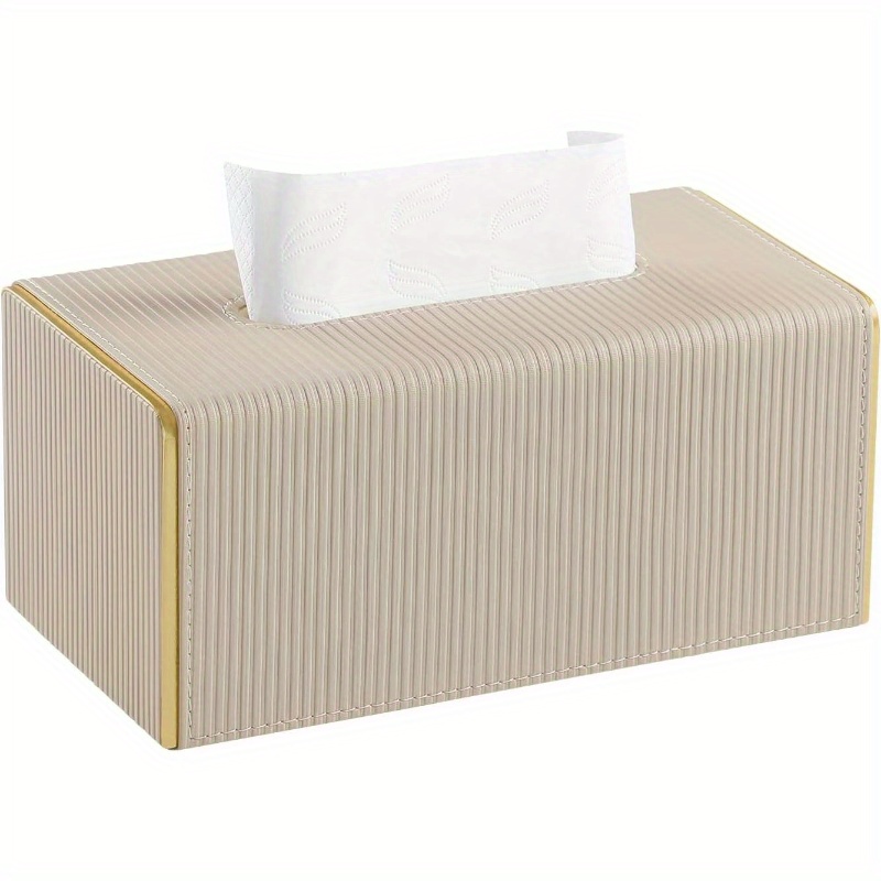 modern rectangular pu leather tissue box cover with magnetic closure &   - beige decorative bathroom/kitchen/entryway tissue holder, durable rectangular design with rounded corners, fits standard tissues, easy-  (1203-ply1602), tissue box holder Product details 0