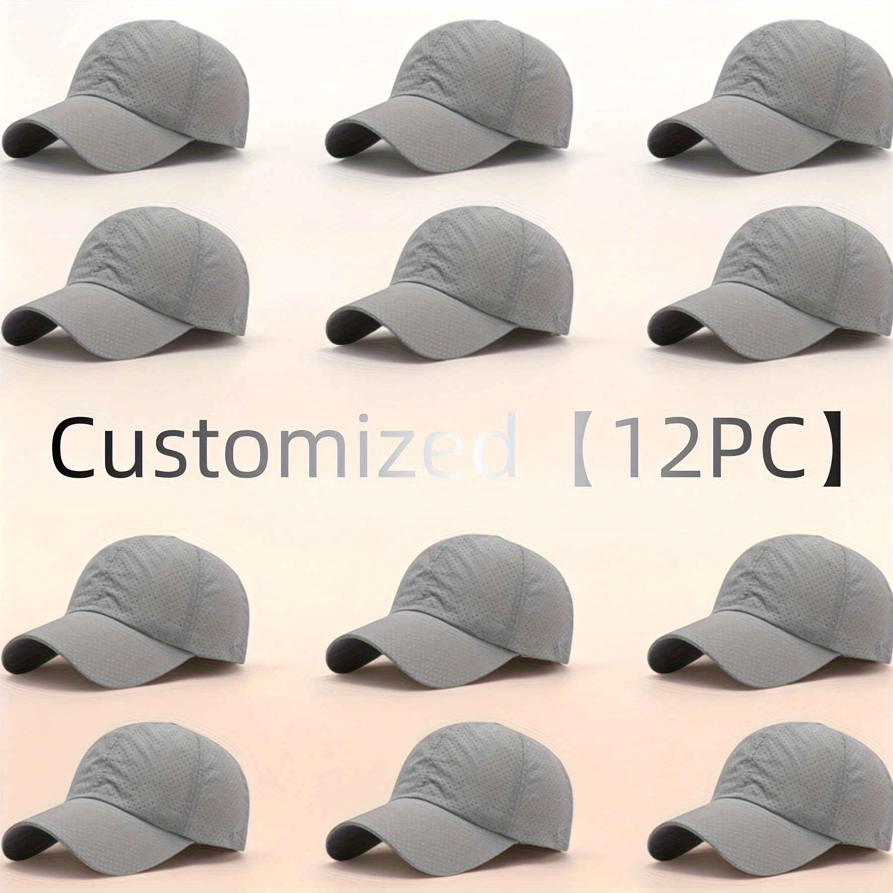 12 Custom Text Baseball Caps, Quick-Dry Mesh Sun Hats
