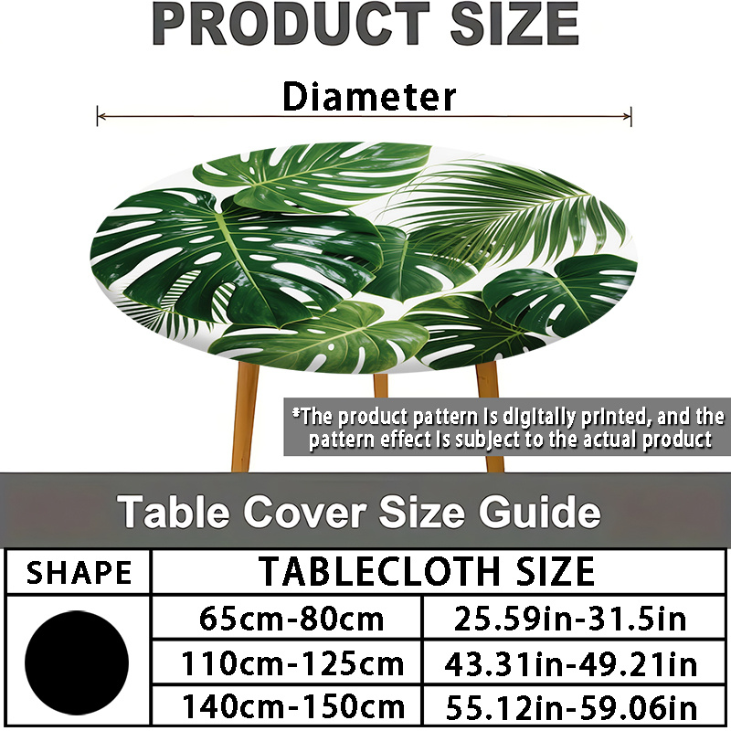 TEMU 2d Flat, 1pc Circular Elastic Tablecloth With Fresh Greenery Pattern - Wipeable Woven Polyester Material, Suitable For Outdoor Picnics, Camping,