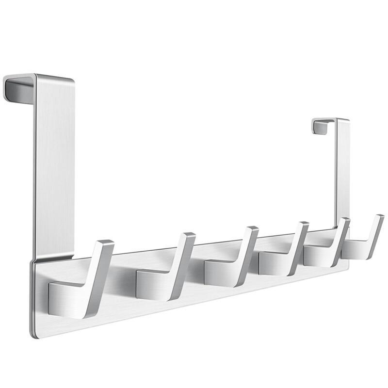 Image of Black/silvery Punch-free Door Rear Hook 6 Strong Load-bearing Hanger Bathroom Bath Towel Rack Nail-free Clothes Hook For Bedroom Living Room