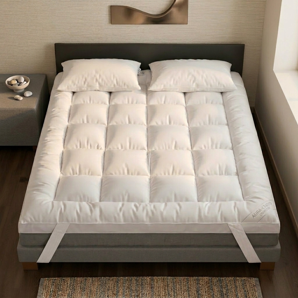 TEMU Mattress Topper With 1200 Gsm -, Breathable & Comfortable For , Machine Washable With Strong Elastic Bands