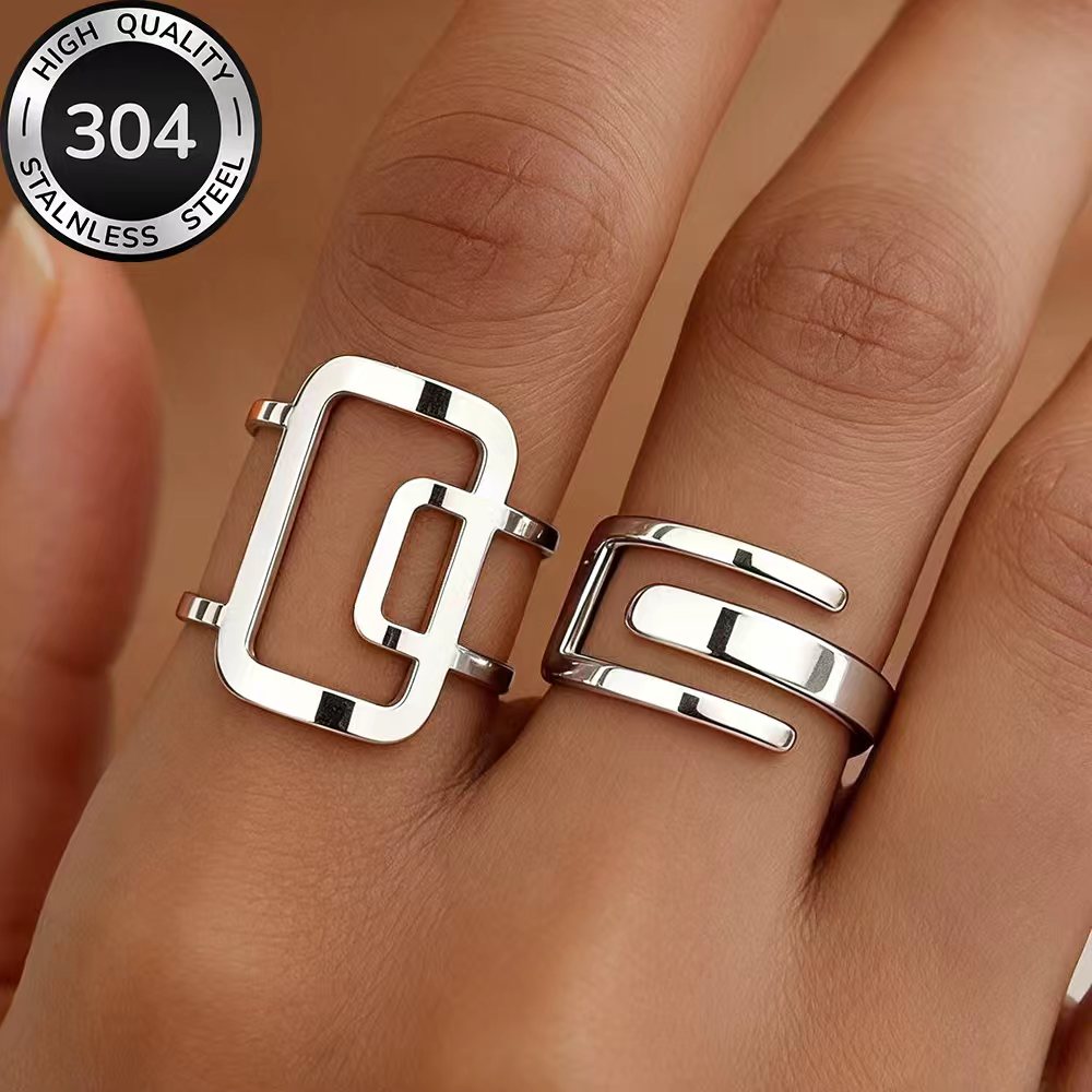 TEMU 2pcs Ring Set, High-quality Hypoallergenic Stainless Steel Golden Stackable Open Rings, Kc, Fade-resistant, Simple And Elegant, Fashionable