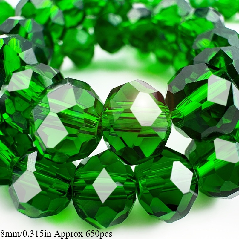 TEMU 3/ 4/ 6/ 8mm 1200/ 1200/ 800/ 650pcs Green Beaded Artificial Crystal Glass Beads Loose Beads Jewelry Making Bracelet Additions