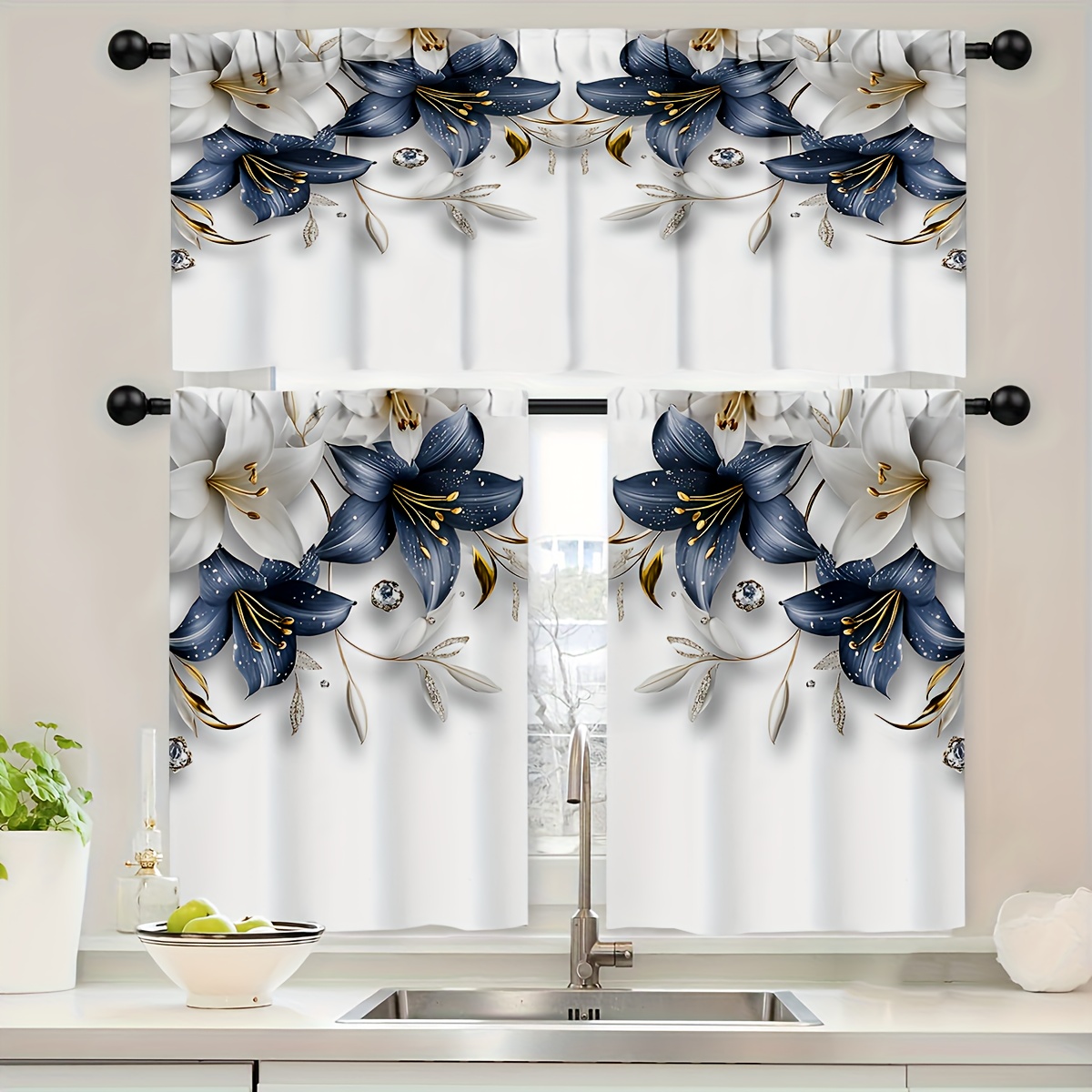 TEMU 3pcs/Set Rideaux de Cuisine Élégants avec - Design Moderne pour Illuminer Votre Décoration Intérieure