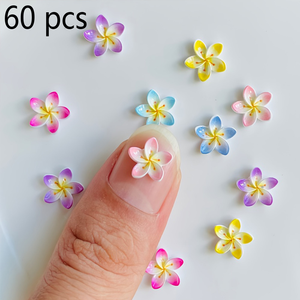 30/60 stück multicolor farbverlauf 5-blütenblatt blumen, pfirsich harz nagel dekorationen, kompakte   süße multifunktionale strass ornamente,   für scrapbooking, ostern, hochzeitsdekorationen und nagelkunst