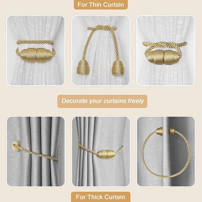4pcs Set of Golden Magnetic Curtain Buckles, Exquisite Curtain Ties, Elegant Decorative Curtains, Perfect for Home, Office, Hotel, and Outdoor Curtains, Making It an Ideal Curtain Decoration