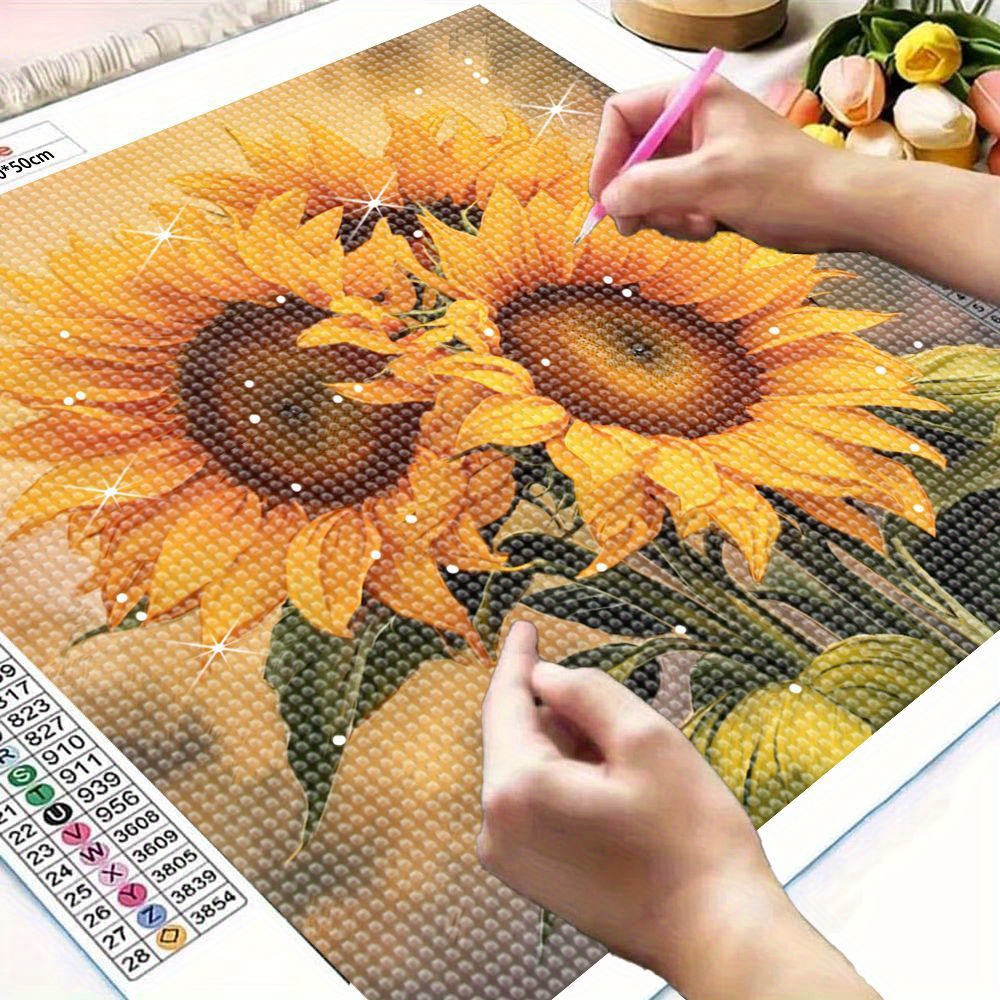 vibrant sunflower themed diy 5d sparkling diamond painting kit   crystal art on frameless canvas handmade craft set for adults   wall decor perfect gift for thanksgiving and casual occasions