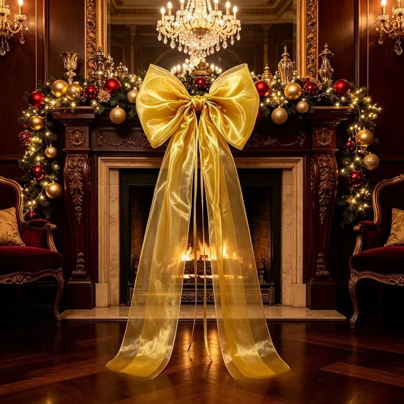 TEMU Nœud surdimensionné pour sommet d'arbre de Noël 100 cm 150 cm 190 cm - 3 longueurs - Nœud en ruban d'organza multicouche , décoration de sommet