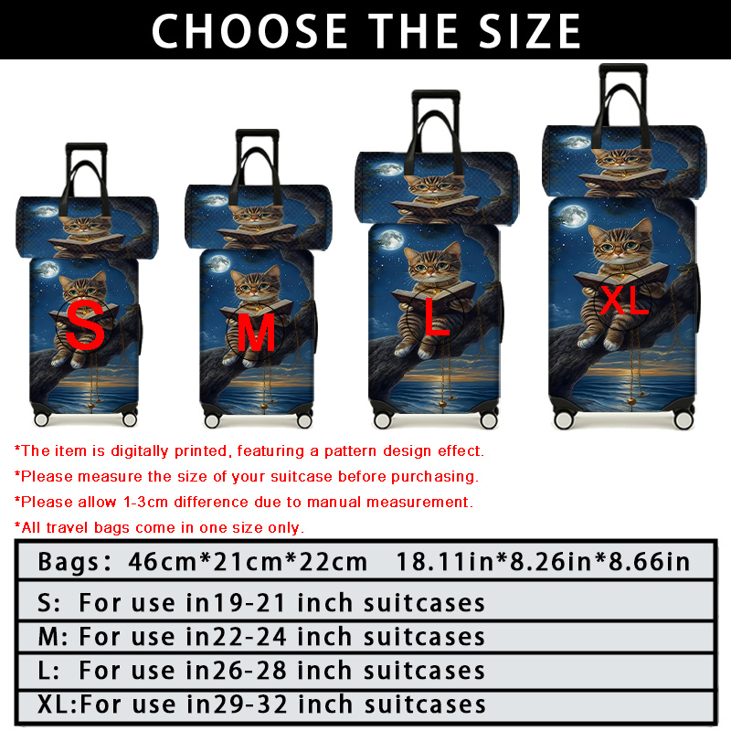 Moonlit Night Cat Luggage Set with Travel Bag