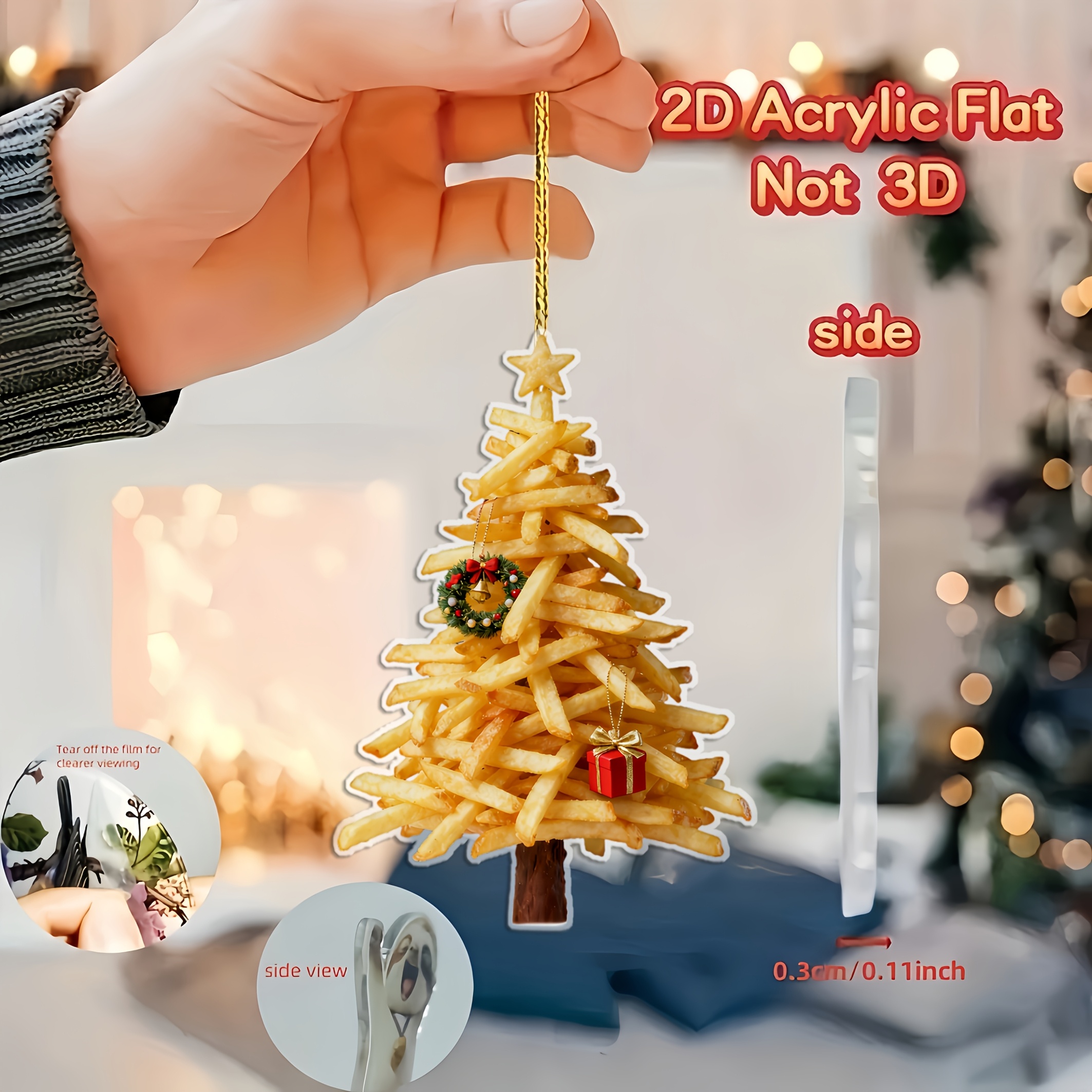 TEMU 2d Flat, 2dflat, 1pc Christmas Creative Christmas Tree Pattern Ornament, Holiday Decoration, Home Decor Pendant, Acrylic Decorative Pendant, Car