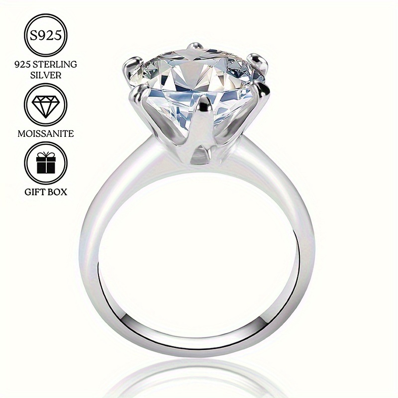 TEMU 1pc 5/ Classic Luxurious -pronged Moissanite Ring, Fashionable Moissanite S925 925 Silver Ring, Luxurious Moissanite Engagement Ring