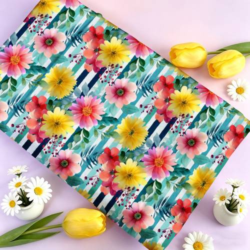 item picture 1pc floral pattern fabric multiple sizes soft and comfortable all polyester diy craft fabric suitable for diy crafts diy bags clothing face masks pillowcases throw pillows bedding curtains etc