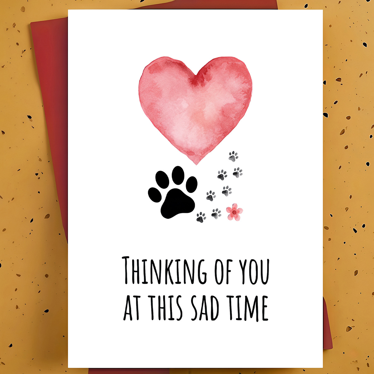 TEMU 1pc Sympathy Pet Loss Greeting Card For Grieving Pet Owner, Friend – Heart Paw Print Watercolor Hand-drawn, Sympathetic Card, With Envelope
