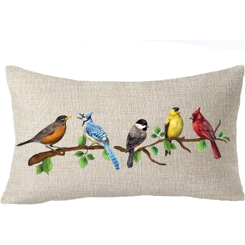 TEMU 2d Flat Printing 1pc, Home Décor Products Throw Pillow Cover - Watercolor Animal Birds Stand On Tree Branch Design, 12x20 Inches Decorative