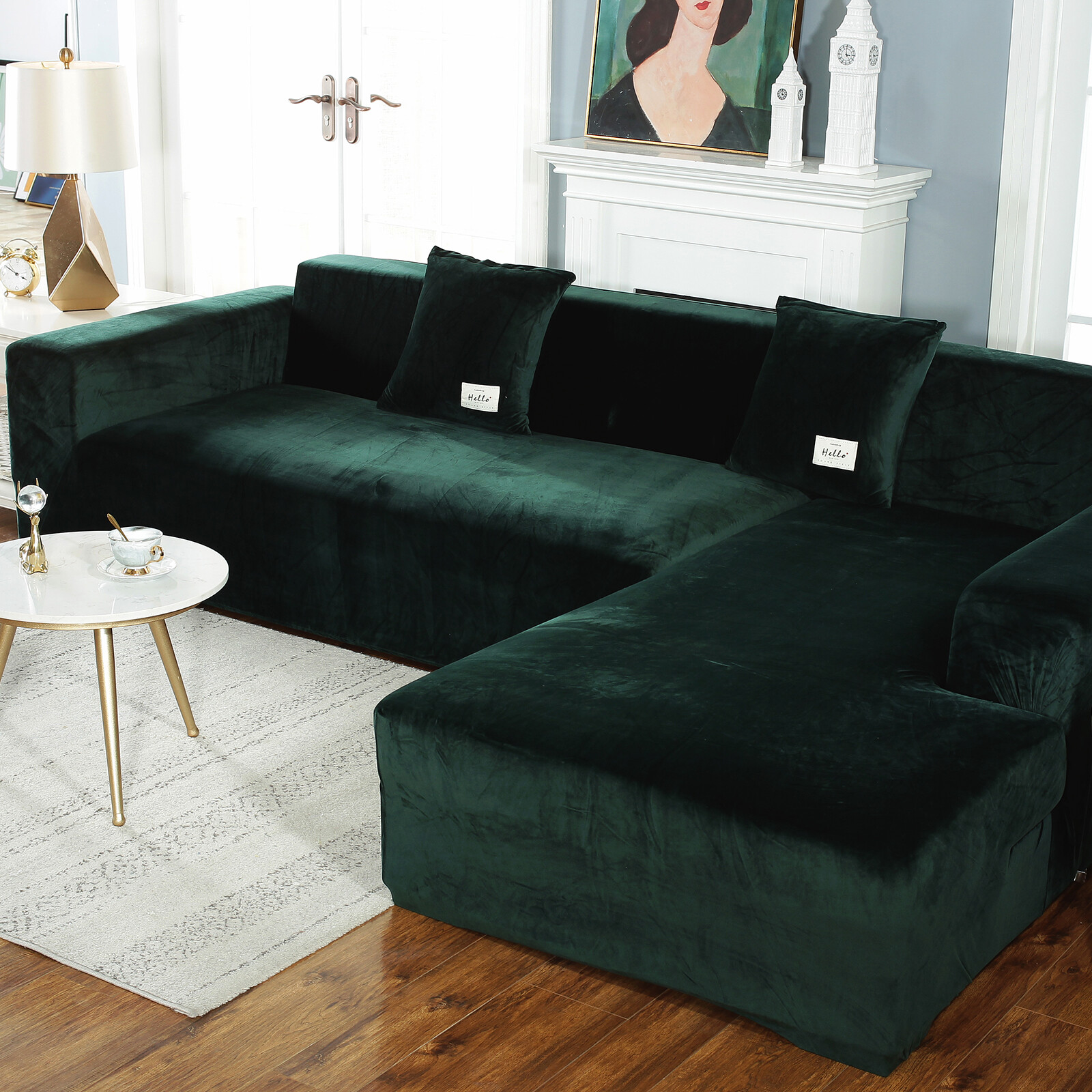 Image of Stretch Sectional Couch Cover - 2pcs, With Elastic Bottom For L Shape Sofa Covers Couches (4 Seat Sofa + 3 Seat Chaise) Blanket Furniture Protector For Pets Dogs