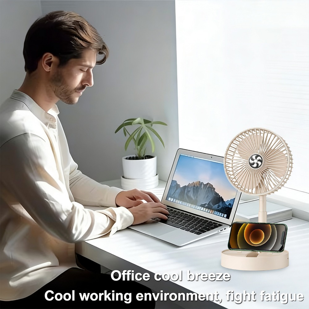 3-Speed Adjustable Foldable Silent USB Rechargeable Desktop Wireless Fan, Multifunctional 3-In-1 Upright Desk Fan - Portable Electric Fan, Suitable for Kitchen, Outdoor Camping, Dormitory, Office, Air Circulation Fan, 1200Mah Large Capacity Battery