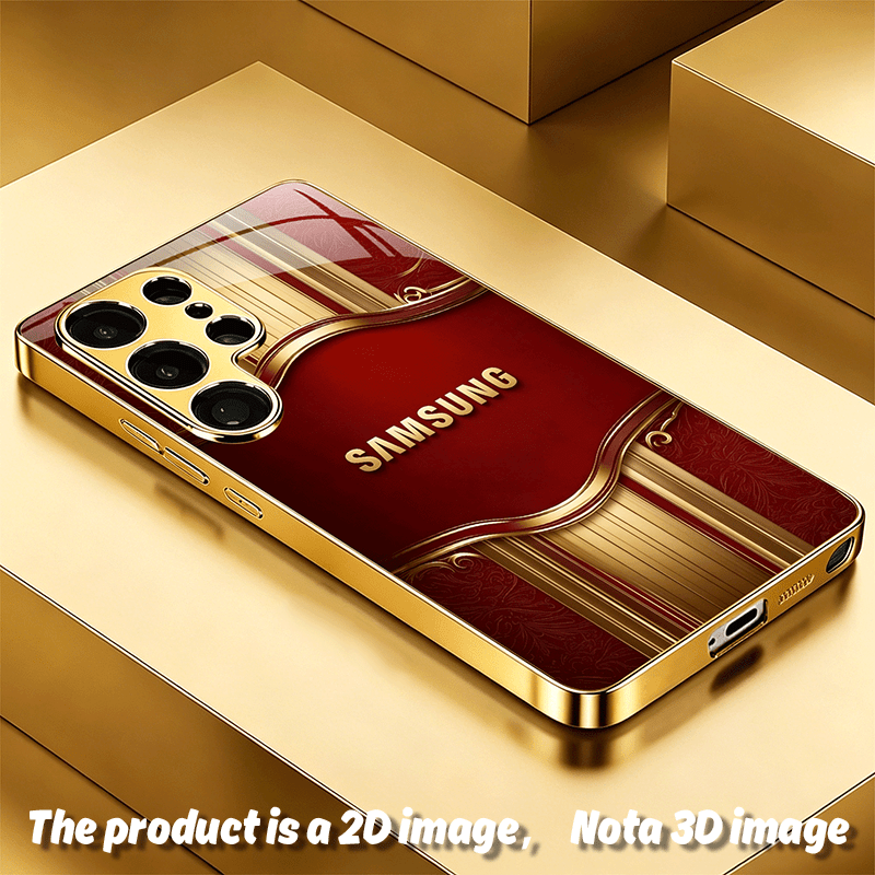 TEMU Phone Case - [2d Printing] Red Golden Tri-star Pattern Plated Tempered Glass Phone Case For Galaxy