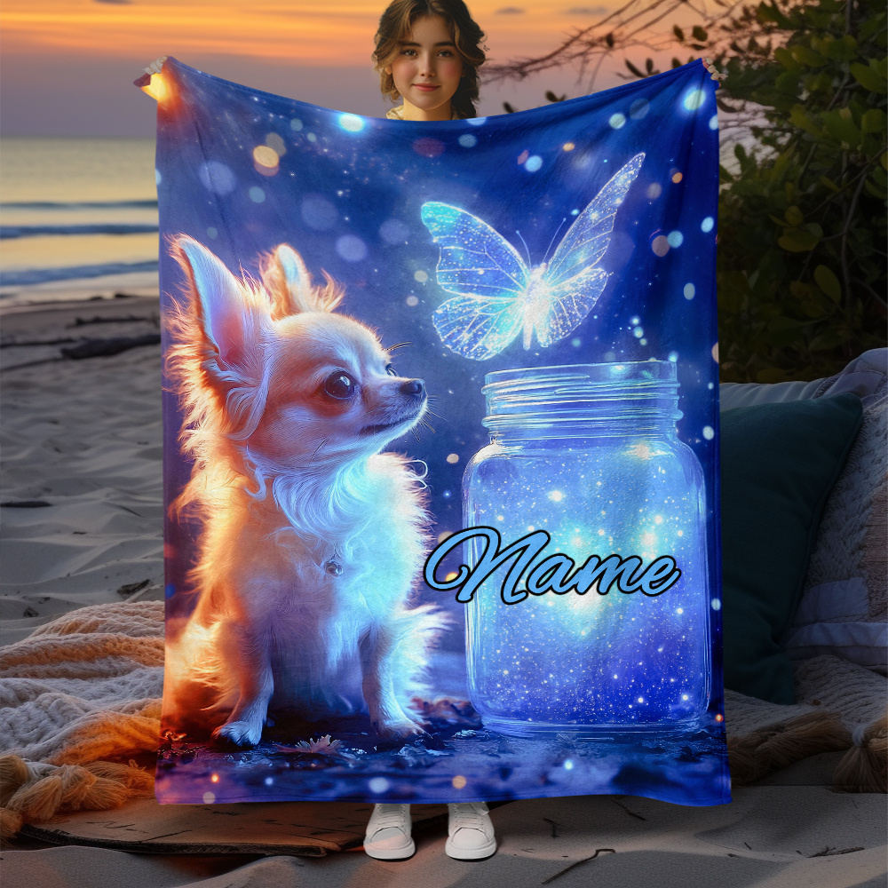 

Soft Flannel| Custom Name Chihuahua & Print Blanket - Soft, Lightweight Flannel Throw With Vibrant 3d For Sofa, Bed, Travel - Personalized Gift For