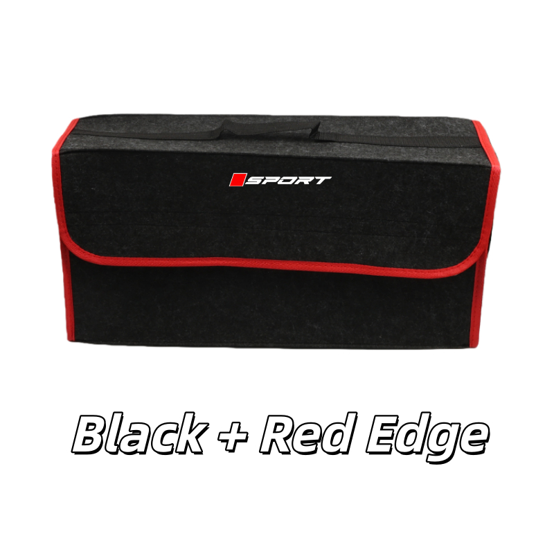 Sports Upgraded Car Trunk Felt Material Storage Box, Foldable Storage Design, Portable Handle, Red Edging, Good For Car Storage