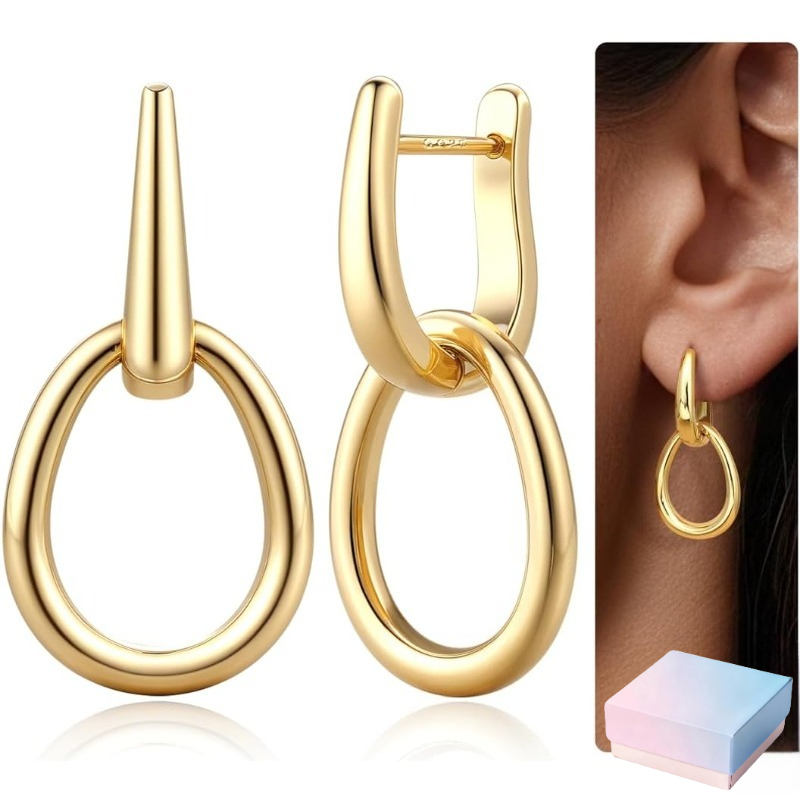 Image of Earrings For Women Copper With 925 Silver Post Earrings Double Oval Huggie Hoop Earrings For Women Hypoallergenic Earrings Drop Dangle Earrings Jewelry Gift For Women Golden/silvery/rose Golden