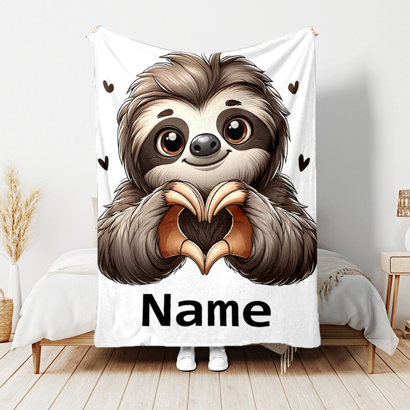 

Personalized Sloth & Heart Custom Name Sofa Blanket - Soft, Warm Flannel Throw For All - Perfect Christmas Gift For , Christmas Decor