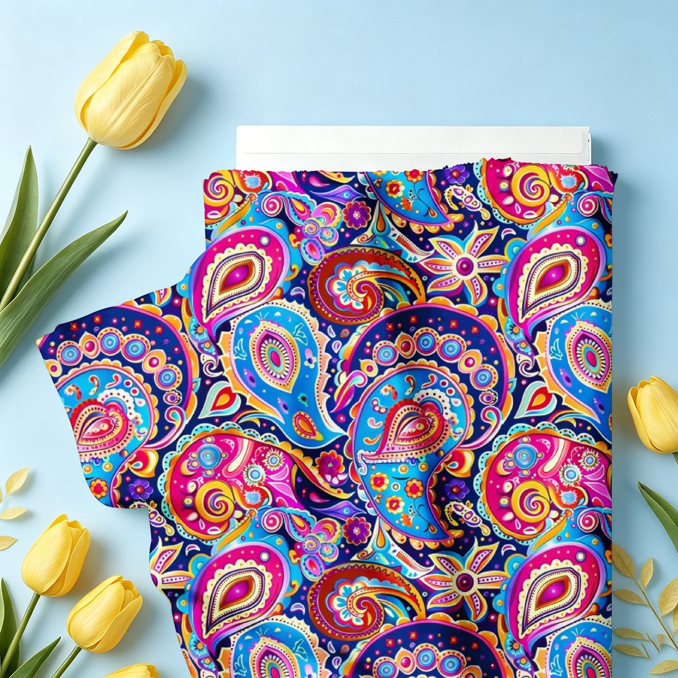 TEMU 1pc Colorful Paisley Pattern Fabric Optional Soft Comfortable All Polyester Handmade Cloth Suitable For Quilting Crafts Bags Skirts Masks