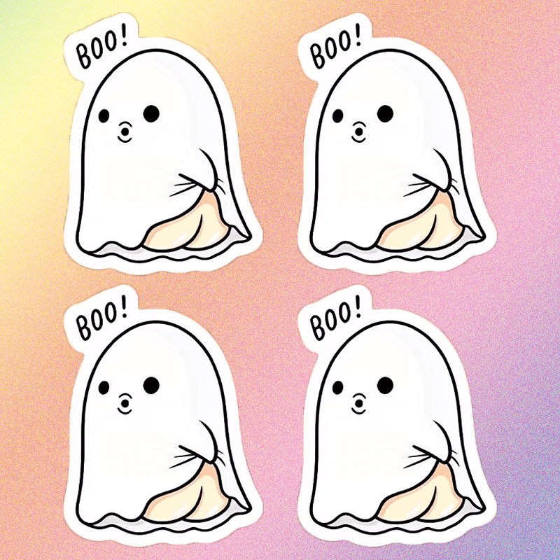 TEMU 4pcs Fun Halloween Stickers "boo" Halloween Little Stickers, Durable Inspirational Stickers, Humorous Stickers, Suitable For Laptop, Car,