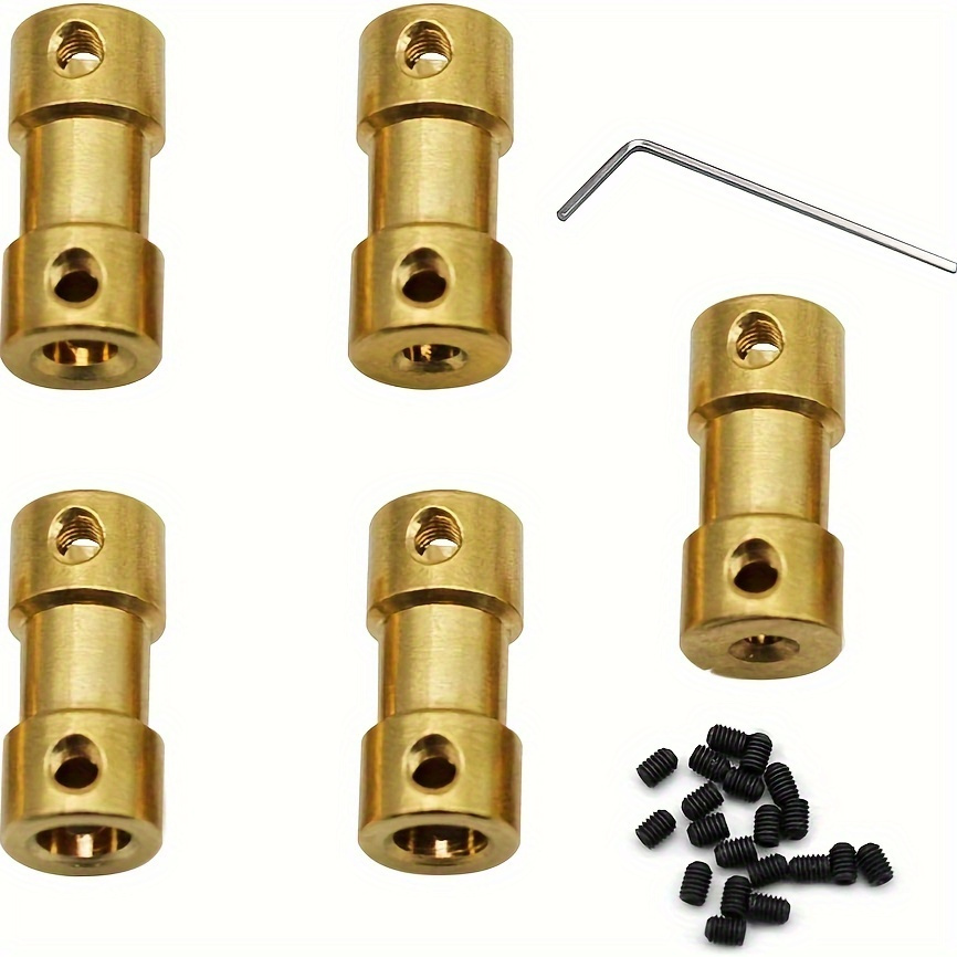 E-shop 5-teiliges Set Goldmessing-Kupplungen mit Schrauben & Inbusschlüssel – Langlebig, einfach zu installierende Kraftübertragungsverbinder für