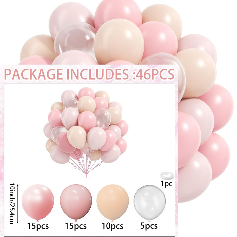 TEMU 46pcs Nude Clear Latex Balloons Kit, Including Macaron , For Birthday, Shower, Gender Reveal, Wedding, Bridal Shower, Anniversary, Engagement,