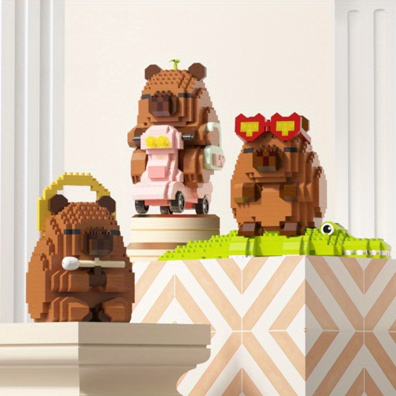 Set De Bloques De Construcción Capibara Con Ramo De Rosas – Modelo 2 En 1 Decorativo, Juguete STEM De Plástico ABS Para Niños Y Adultos, Con Funda Protectora