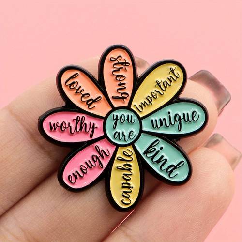 1pc motivational flower lapel pins for backpacks inspirational quotes briefcase badges badges on backpack gift mental brooch for clothes