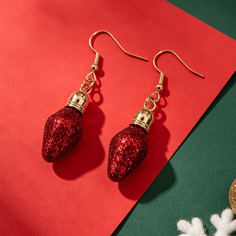 Bling Bling Sequined Red Bulb Drop Earrings for Christmas